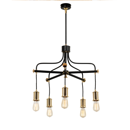 Jelölje be Douille 5 Light Chandelier - fekete/polírozott sárgaréz Elstead