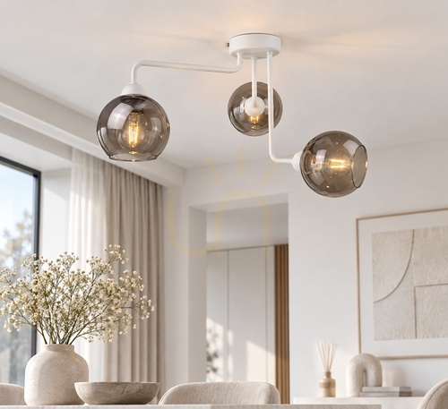 Jelölje be Keter Lighting COSMO WHITE 1295 mennyezeti lámpa, 3×E27, fehér, füstszínű üveggel