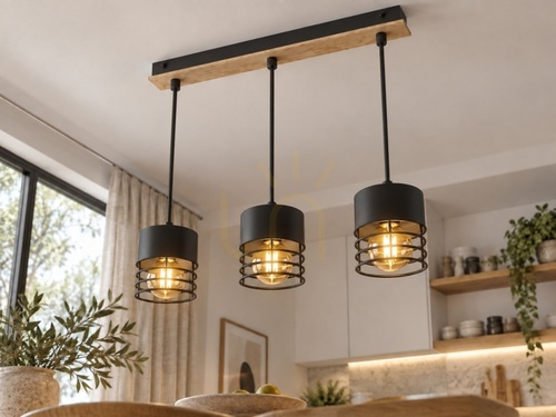 Jelölje be Keter Lighting CASA 798 függőlámpa, fekete, rétegeltlemez-betéttel, 3×E27, 60 cm