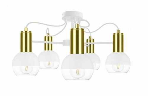 Jelölje be Keter Lighting Arne White/Gold 1821 mennyezeti lámpa, 5 × E27 max 60 W, fehér-átlátszó üveggömbök, 60 × 60 × 37 cm