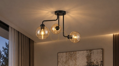 Jelölje be Keter Lighting MONDE BLACK 1984 mennyezeti lámpa, 3×E27, fekete, mézszínű üvegbúrákkal