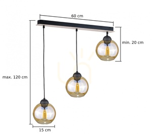 Keter Lighting AMBRE WOOD 2020 függőlámpa, 60 cm, 3×E27, mézszínű üveg small 2