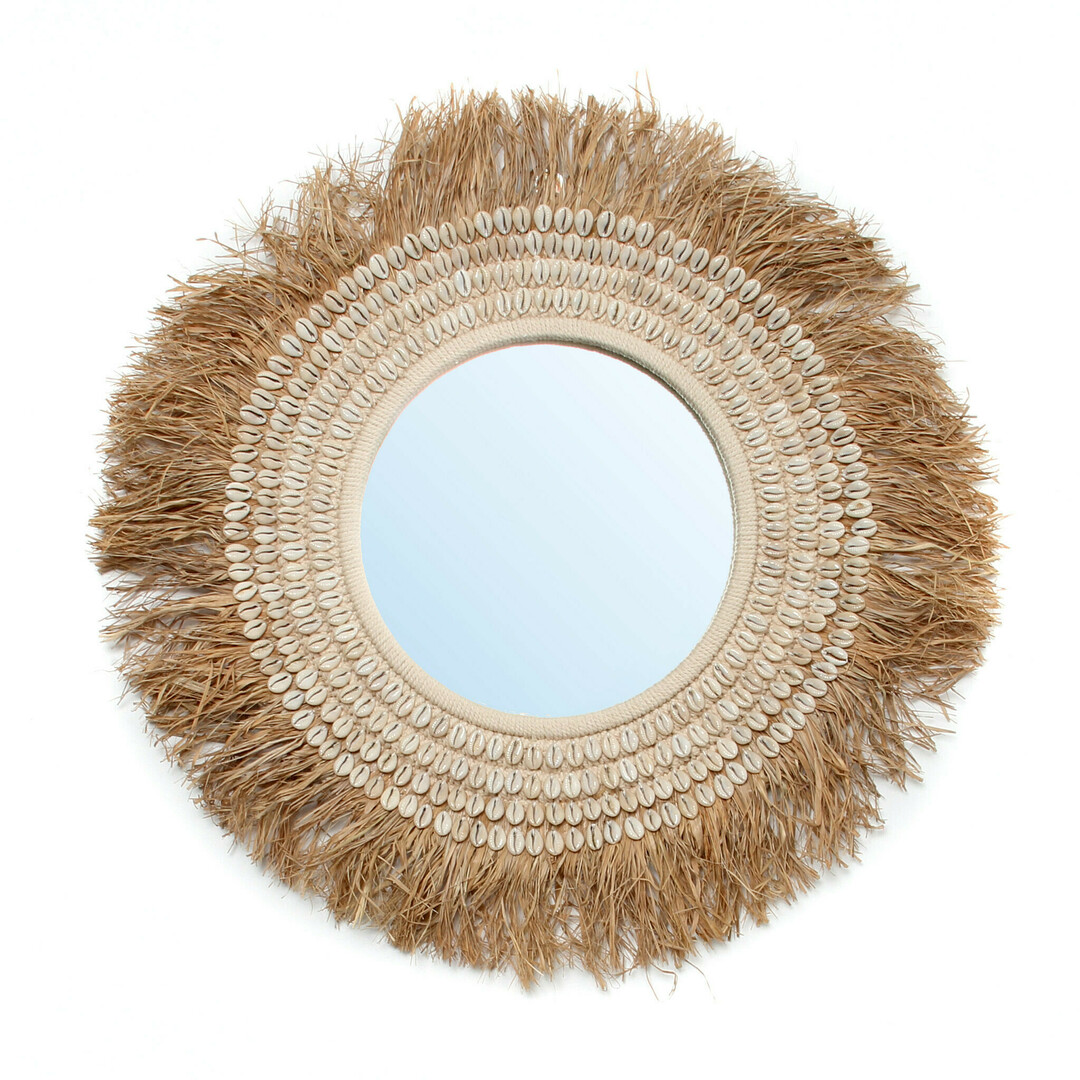 Jelölje be A Raffia Cowrie tükör - natúr fehér A Raffia Cowrie tükör - natúr fehér