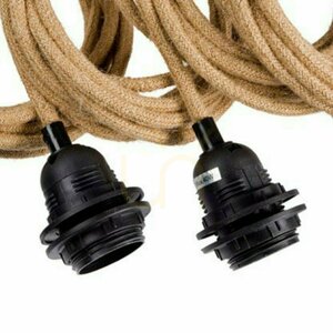 Függő foglalat BAZAR BIZAR Cable Fittings FL-JUTE-005 natúr pamut fekete foglalat 5xE27 350 cm small 2
