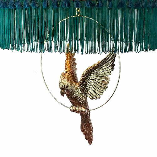 Jelölje be ANTIGUA bársony függőlámpa piros-zöld arany papagájfigurával 45 cm Las Plumas