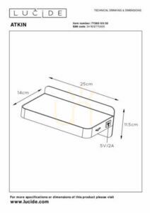 Lucide ATKIN fekete LED fali lámpa 5W 350lm 2700K IP20 small 6