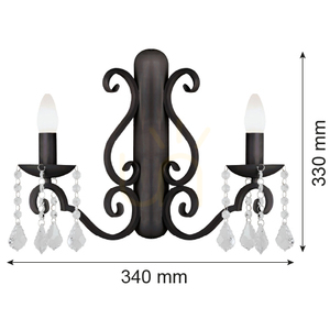 Fali lámpa ARGON Diadema fekete kristályokkal 2xE14 7184 small 2