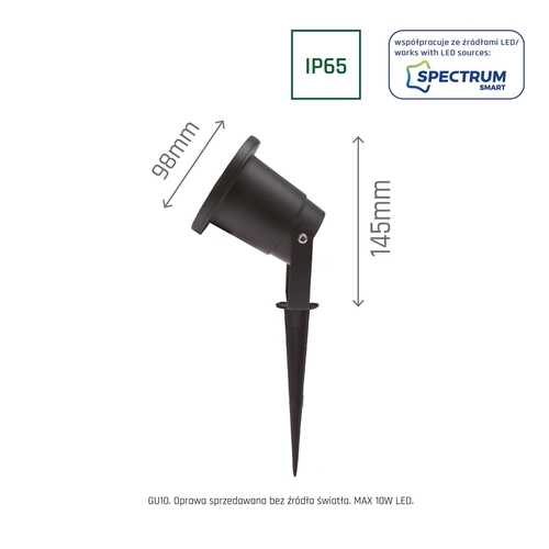 Jelölje be Fekete Spectrum LED FLORI SLIP012012 kerti tüskés reflektor GU10 LED max. 10 W IP65