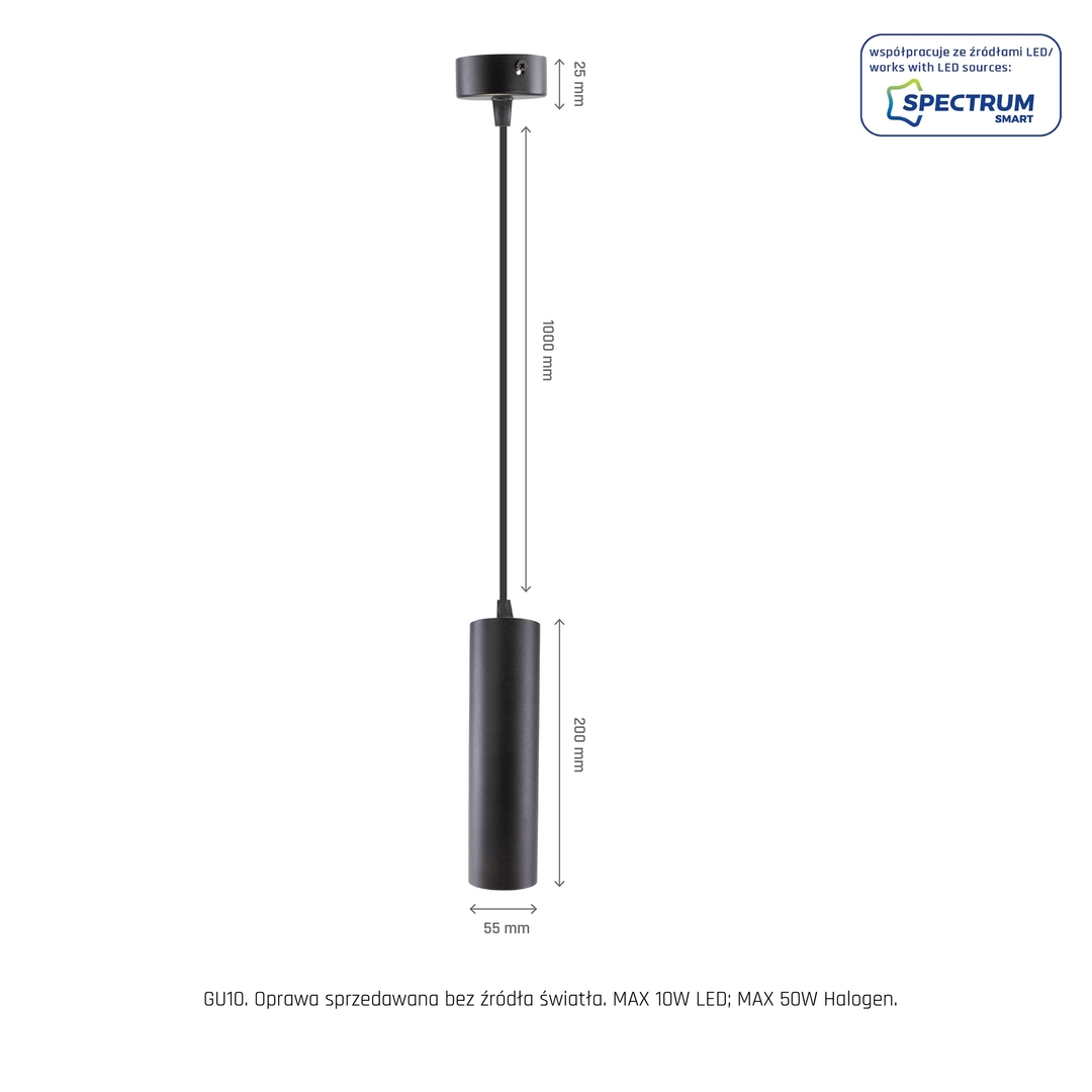 Előnézet Madara Mini Ii Gu10 túlnyúló bázis 230 V Ip20 Fi55*200 Mm fekete kábel 1m Madara Mini Ii Gu10 túlnyúló bázis 230 V Ip20 Fi55*200 Mm fekete kábel 1m