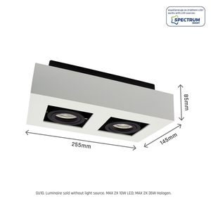 Mirora Gu10 X2 felszíni szerelt Gu10 250 V Ip20 255 X145 X85 Mm Fehér Fekete téglalap alakú mozgatható small 8