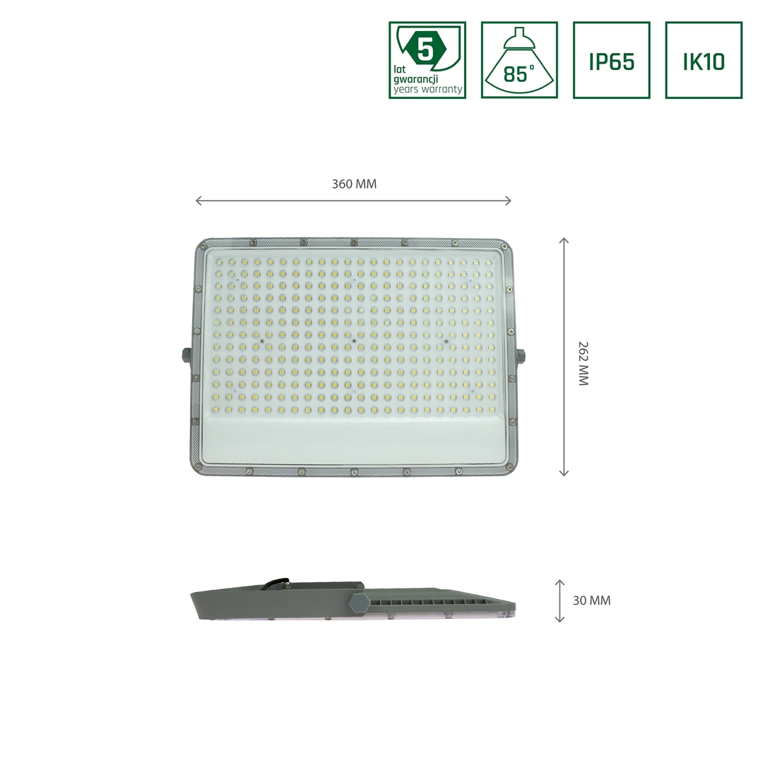 Kilátás Noctis Max reflektor 150 W Cw 230 V 85st Ip65 360x262x30 Mm szürke 5 év garancia Noctis Max reflektor 150 W Cw 230 V 85st Ip65 360x262x30 Mm szürke 5 év garancia