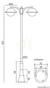 Kültéri 2 karos gömblámpa SU-MA Prince 310 cm fekete patina OGMW 2 O-BD small 3