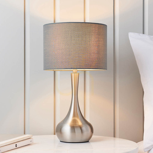Jelölje be Endon Piccadilly 61192 asztali lámpa, szatén nikkel, sötétszürke szövetbúra, E14, 42 cm