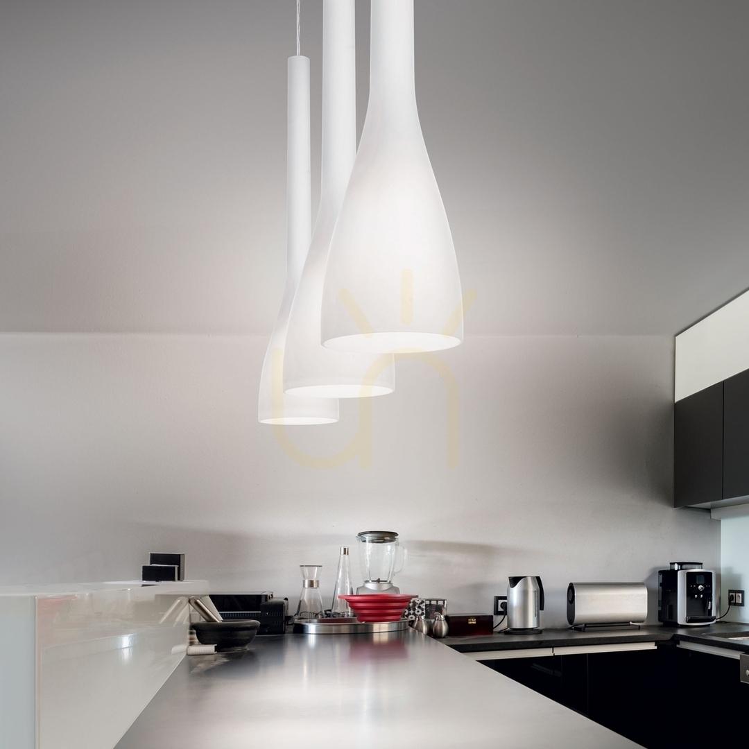 Kilátás Függőlámpa Ideallux Flut SP1 Small Bianco fehér üveg E14 035697 Függőlámpa Ideallux Flut SP1 Small Bianco fehér üveg E14 035697