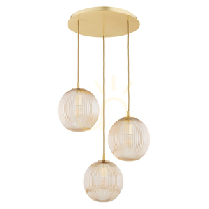 ARGON Paloma 6311 függőlámpa, 3 × E27 max 15 W, mézszínű bordázott üveg, csiszolt sárgaréz, 55 × 152,5 cm small 1