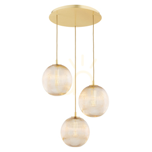 ARGON Paloma 6311 függőlámpa, 3 × E27 max 15 W, mézszínű bordázott üveg, csiszolt sárgaréz, 55 × 152,5 cm small 0