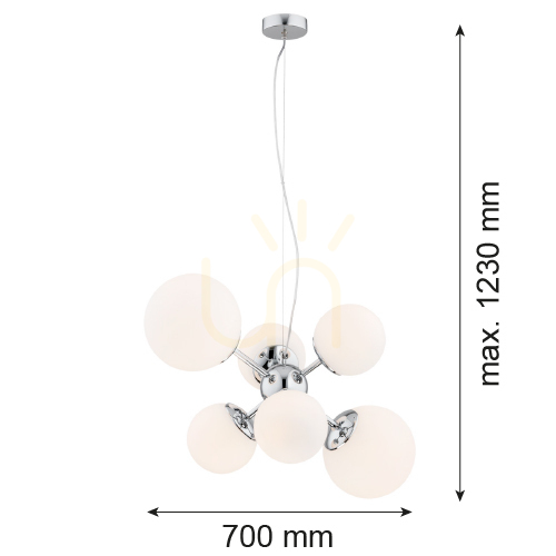 Jelölje be Argon SATELITE 2531 csillár 6xE27 opál üveggömbök króm 70 cm