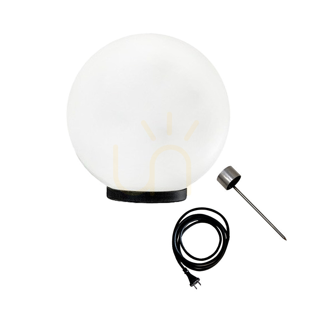 Fényes fehér kerti gömb – LUNA BALL 50 cm, rögzítőkészlettel, 3 méteres kábellel és földbe szúrható rúddal – UV-álló
