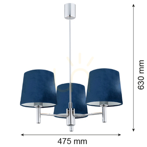 ARGON Bolzano 1381 tengerészkék-króm csillár, 3×E27 small 2