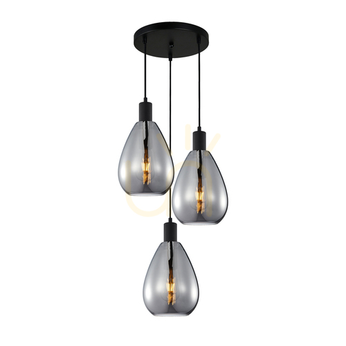 Jelölje be Italux fekete füstüveg 3 ágú E27 LED függőlámpa PND-27812-3A-BK-SG