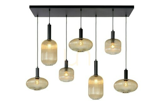 Jelölje be Függőlámpa Lucide MALOTO arany üveg retro 7 égős 130 cm 45386/07/62