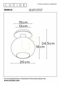 Lucide Marius fekete üveg fém mennyezeti lámpa 20 cm E27 LED dimmelhető small 3
