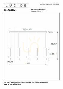 Lucide MARGARY függesztett lámpa 5xLED 4,2W 2700K 2300lm CRI90 fekete 103 cm szabályozható 24402/30/30 small 9