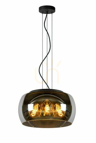 Jelölje be Lucide Olivia függőlámpa szürke 3-ágú üveg-fém E27 40 cm 45401/40/65
