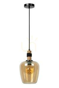 Lucide ILONA függőlámpa, borostyán üveg Ø 22 cm, E27 max 40 W, magasság 70–173 cm, fekete mennyezetrózsa, 45408/22/62 small 1