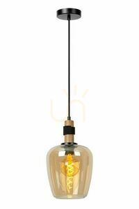 Lucide ILONA függőlámpa, borostyán üveg Ø 22 cm, E27 max 40 W, magasság 70–173 cm, fekete mennyezetrózsa, 45408/22/62 small 0