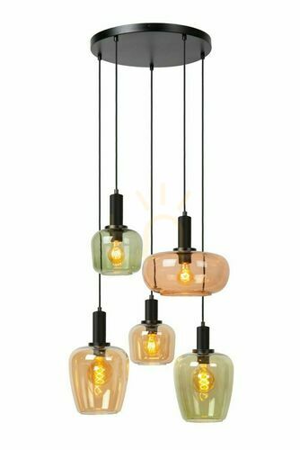 Jelölje be Lucide ILONA fekete üveg retro 5 égős LED függőlámpa 45408/15/99