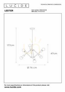 Függőlámpa Lucide Lester 6x E27 fekete fém vintage 50 cm 21424/06/30 small 9