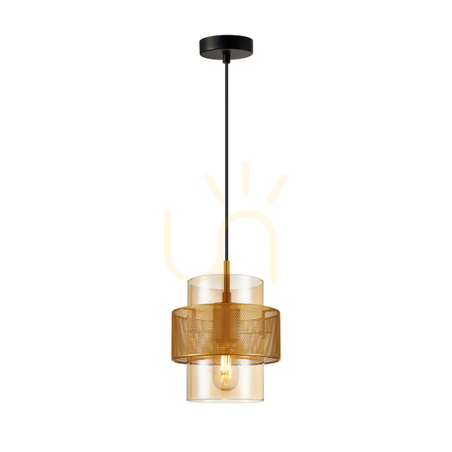 Jelölje be Függőlámpa Italux Arany borostyán üveg E27 LED PND-22132-1S-GD-AMB