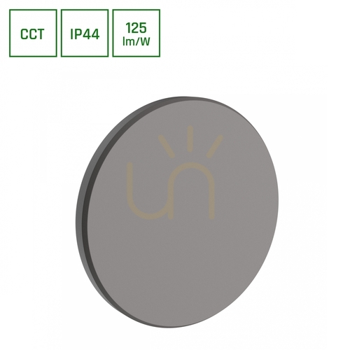 Jelölje be Piatta 9 W Cct 230 V Ip44 120x47 Mm szürke kerek homlokzat.