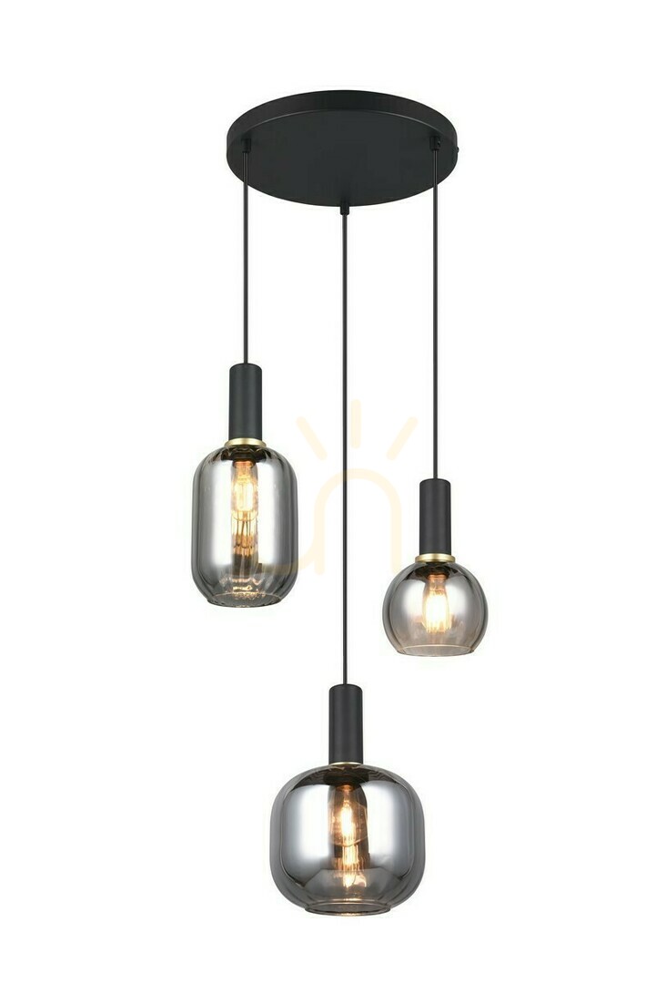 Lampă suspendată Trio DIVA 319830332, 3 × E27, negru mat și sticlă cromată