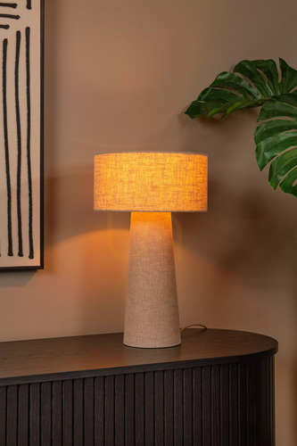 Jelölje be Lucide LEEROY Taupe len Japandi asztali lámpa 50 cm 03548/50/41