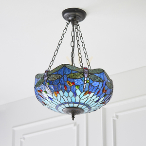 Függőlámpa Tiffany kék üveg-acél 3 lámpás Interiors 64075 small 6