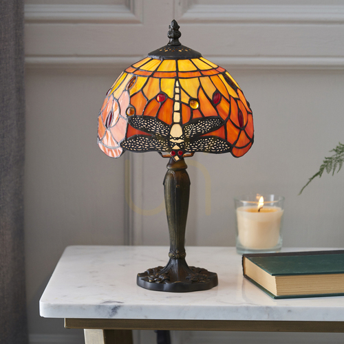 Jelölje be Interiors Tiffany szitakötő asztali lámpa többszínű üveg 20 cm 64091