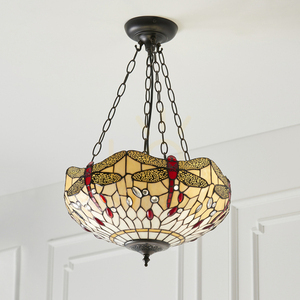 Tiffany függőlámpa bézs üveg-acél 3 égős E27 Interiors 70759 small 6