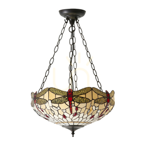 Tiffany függőlámpa bézs üveg-acél 3 égős E27 Interiors 70759 small 0