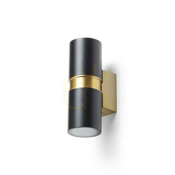 Kilátás Kültéri fali lámpa Mano Black/Brass Brushed 230 V Led Gu10 2x8 W Ip54 Kültéri fali lámpa Mano Black/Brass Brushed 230 V Led Gu10 2x8 W Ip54