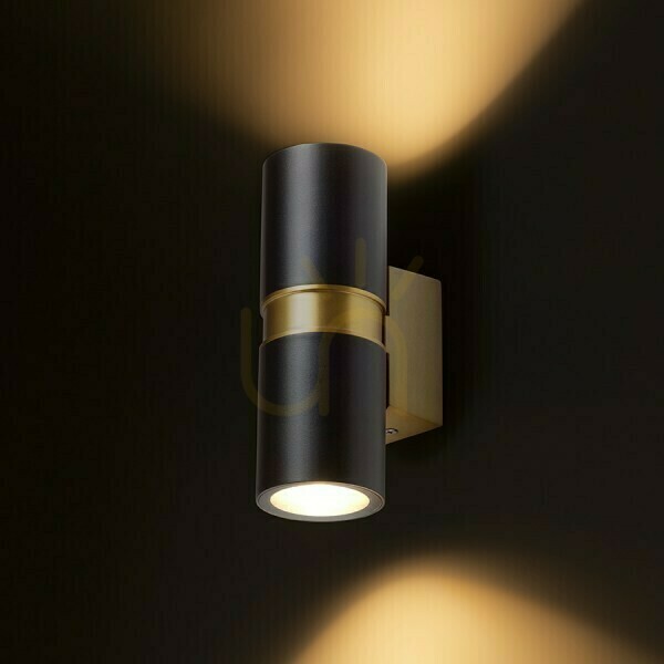 Előnézet Kültéri fali lámpa Mano Black/Brass Brushed 230 V Led Gu10 2x8 W Ip54 Kültéri fali lámpa Mano Black/Brass Brushed 230 V Led Gu10 2x8 W Ip54