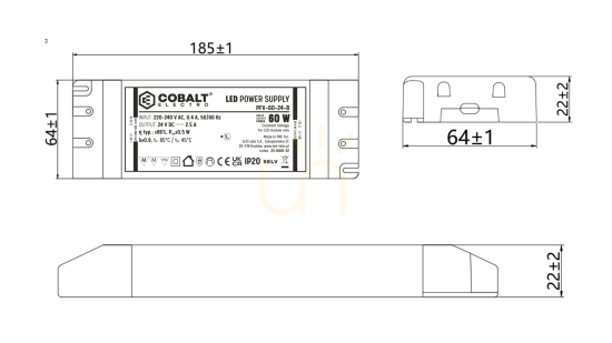 Kilátás CobaltElectro PFV 24V 60W IP20 B LED tápegység. CobaltElectro PFV 24V 60W IP20 B LED tápegység.