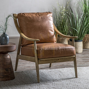 Gallery Direct Reliant barna bőr és kőrisfa fotel 63 × 81,5 × 90 cm small 1