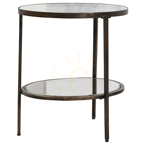 Jelölje be Oldalsó asztal Gallery Direct Hudson bronz kerek 50x50x60 cm üveg MDF fém