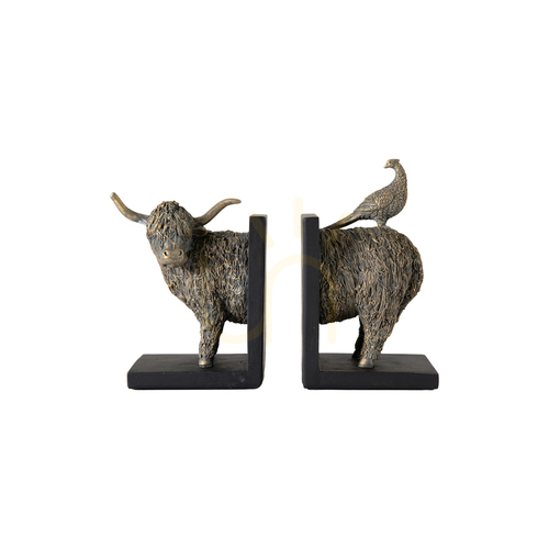 Jelölje be Könyvtámasz szett Gallery Direct Highland Cow bronz polirezin 2 db 20 cm