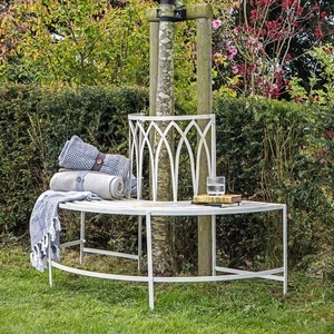 Félkör fa körüli kerti pad Gallery Direct nyugtalanított fehér vas 132 cm small 1