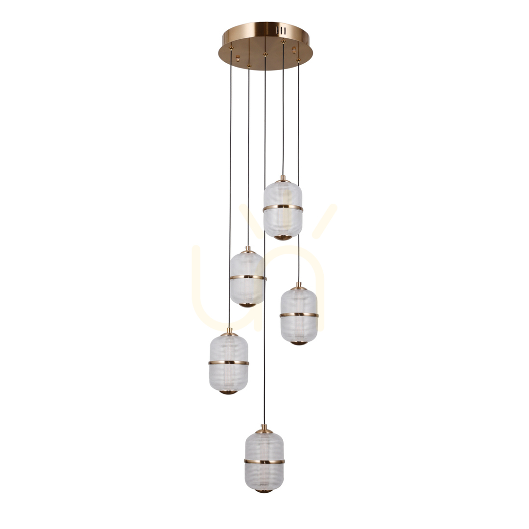 Jelölje be Függőlámpa Italux Alani LED 5 pontos aranysárga üveg 30 cm PND-34375-5-HBR Függőlámpa Italux Alani LED 5 pontos aranysárga üveg 30 cm PND-34375-5-HBR