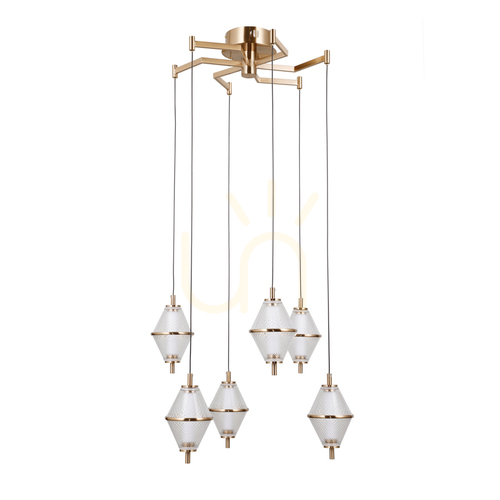 Jelölje be Italux Fuente LED függőlámpa arany 6 pontos 58 cm PND-34395-6-HBR
