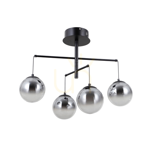 Jelölje be Italux Velada matt fekete függőlámpa 4 krómozott üvegbúrával, LED 20 W, 57 cm PND-34381-4-BK
